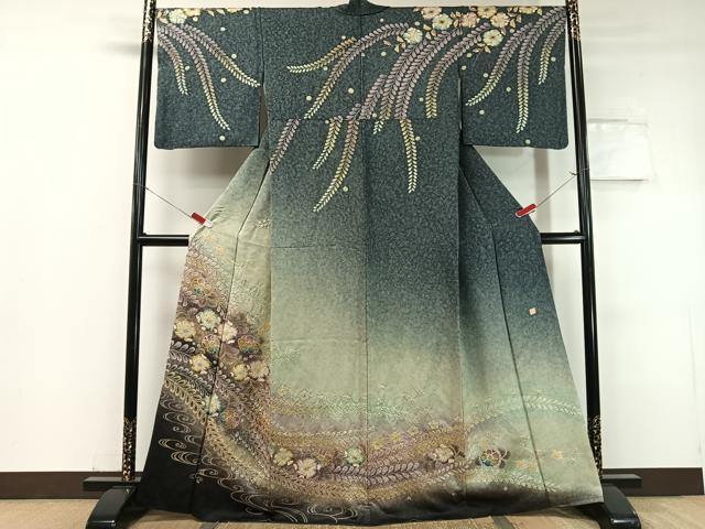 平和屋着物●訪問着　泰常　絞り　辻が花　暈し染め　銀通し地　正絹　逸品　CABC9701vp 平和屋着物○訪問着 泰常 絞り 辻が花 暈し染め 銀通し地 正絹 逸品