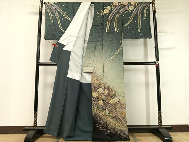 平和屋着物●訪問着　泰常　絞り　辻が花　暈し染め　銀通し地　正絹　逸品　CABC9701vp 平和屋着物○訪問着 泰常 絞り 辻が花 暈し染め 銀通し地 正絹 逸品