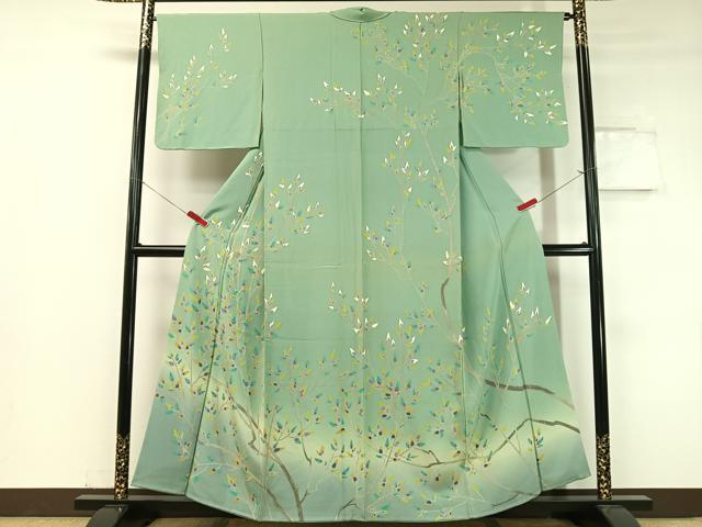 平和屋着物●訪問着　枝葉文　暈し染め　正絹　逸品　未使用　CABC9715vp