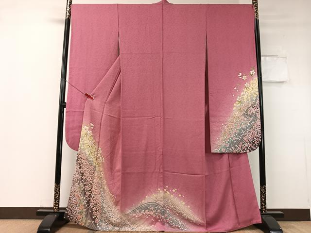 平和屋着物○訪問着 絞り 刺繍 エ霞花唐草文 金彩 正絹 逸品