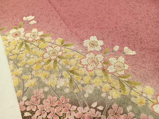 平和屋着物●豪華振袖　絞り　立波舞桜　暈し染め　金通し地　やまと誂製　正絹　逸品　CABC9722vp 平和屋着物○豪華振袖 絞り 立波舞桜 暈し染め 金通し地