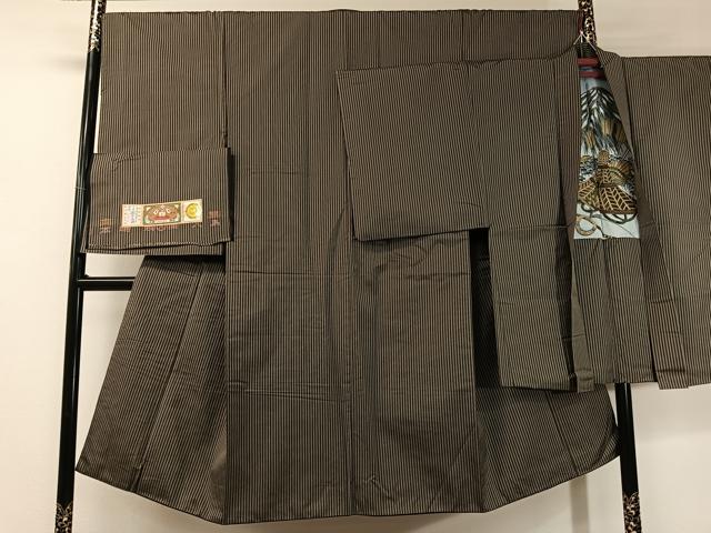 平和屋着物●男性　本場大島紬　アンサンブル　大山謹製　縞　証紙付き　正絹　逸品　CABC9777vp