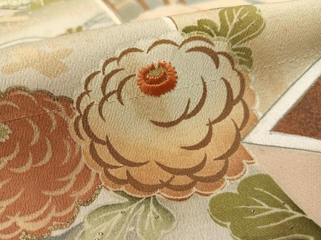 平和屋着物●アンティーク　大正ロマン　黒留袖　刺繍　立波飛鶴吉祥花文　暈し染め　金彩　正絹　逸品　CABC9807vp_7