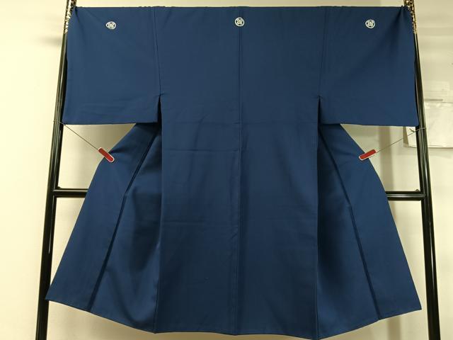 平和屋着物●男性　色紋付　紺青色　洗える着物　CABC9824vp