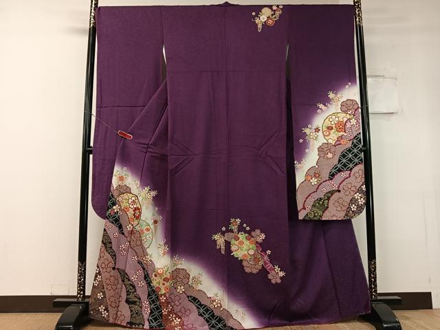 平和屋着物●豪華振袖　雪芝花丸文　暈し染め　金通し地　正絹　逸品　CABC9841vp