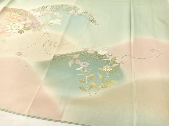 平和屋着物●訪問着　駒刺繍　重ね山花文　暈し染め　金彩　正絹　逸品　CABC9858vp_3