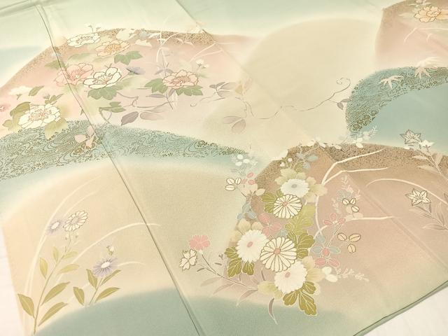 平和屋着物●訪問着　駒刺繍　重ね山花文　暈し染め　金彩　正絹　逸品　CABC9858vp_2