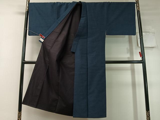 平和屋着物○男性 紬 アンサンブル 長襦袢セット 濃藍色 やまと誂製 正絹