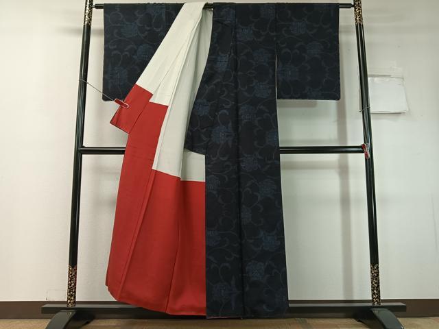 平和屋着物●本場結城紬　重要無形文化財　100亀甲　更紗唐草文　正絹　逸品　未使用　CABC9904vp_2