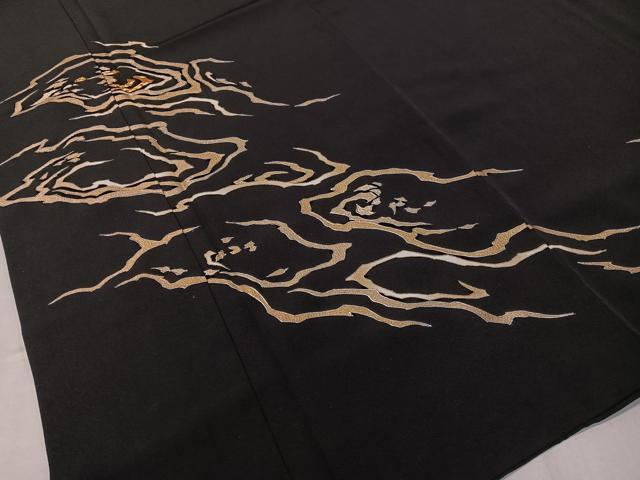 平和屋着物●訪問着　駒刺繍　霞文　黒地　金銀彩　正絹　逸品　CABC9972vp_2
