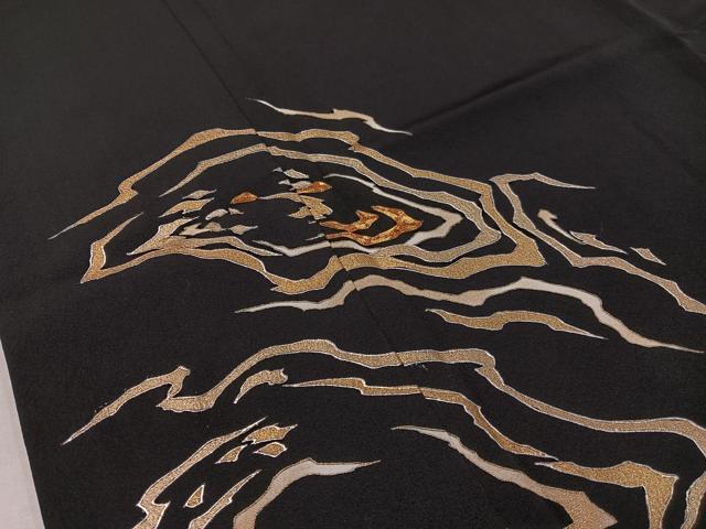 平和屋着物●訪問着　駒刺繍　霞文　黒地　金銀彩　正絹　逸品　CABC9972vp_4
