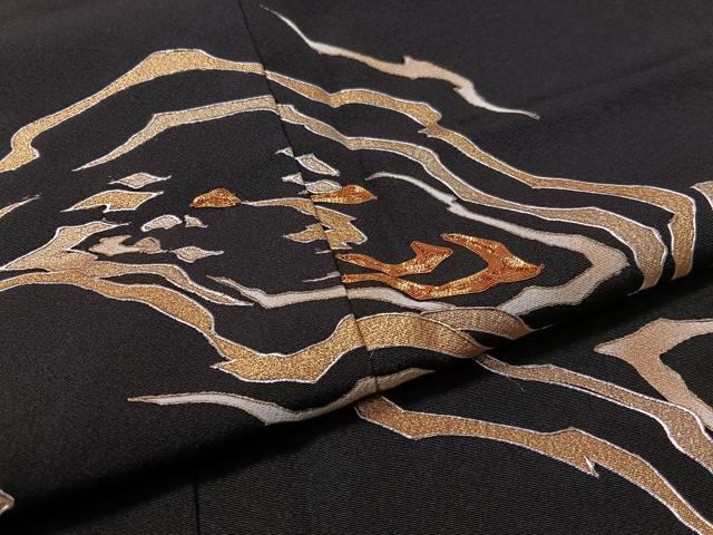 平和屋着物●訪問着　駒刺繍　霞文　黒地　金銀彩　正絹　逸品　CABC9972vp_5