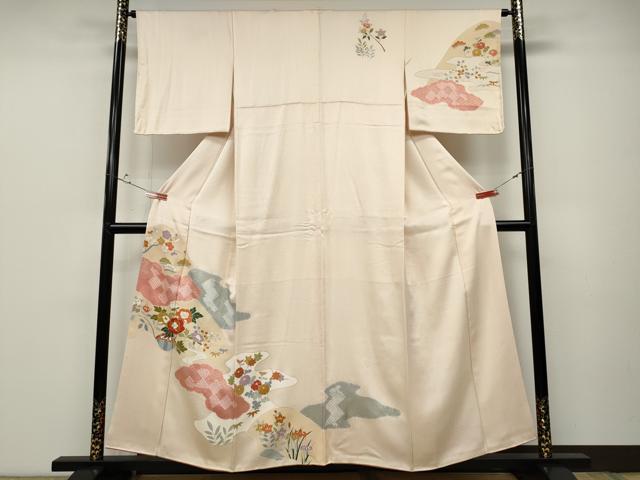 平和屋着物●訪問着　絞り　道長草花文　金彩　正絹　逸品　CABD0047ut