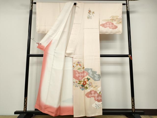 平和屋着物●訪問着　絞り　道長草花文　金彩　正絹　逸品　CABD0047ut_1