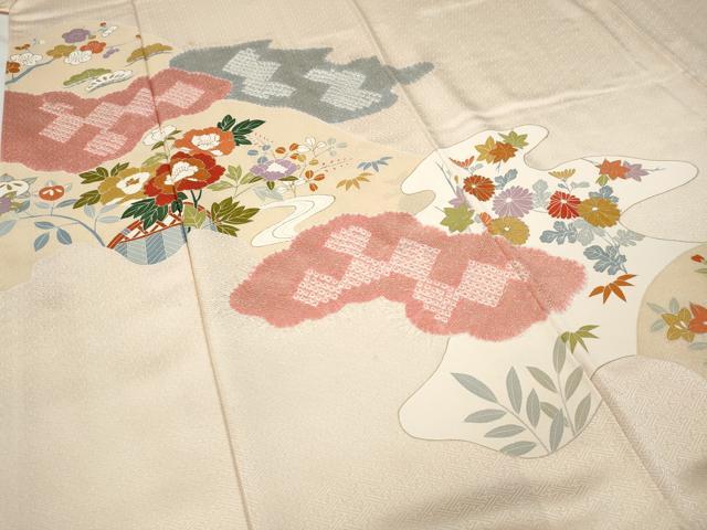 平和屋着物●訪問着　絞り　道長草花文　金彩　正絹　逸品　CABD0047ut_3