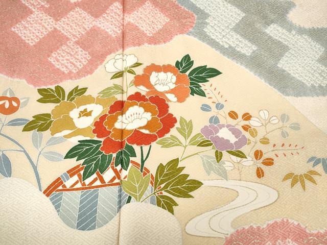 平和屋着物●訪問着　絞り　道長草花文　金彩　正絹　逸品　CABD0047ut_2