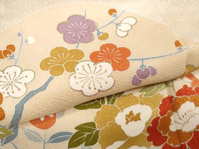平和屋着物●訪問着　絞り　道長草花文　金彩　正絹　逸品　CABD0047ut_5