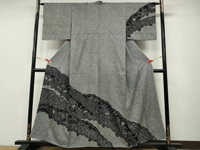 平和屋着物●訪問着　総絞り　雪芝風景花文　黒地　金彩　正絹　逸品　CABD0066ut 23,088円