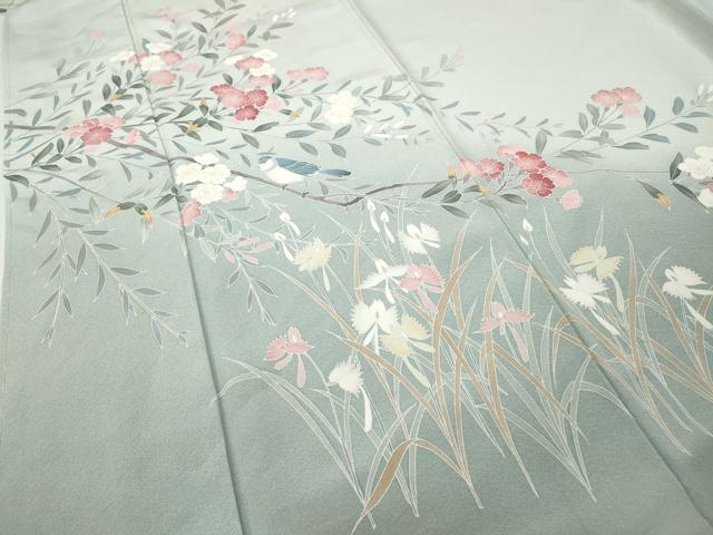 平和屋着物○訪問着 友禅 休み鳥枝花文 暈し染め 正絹 逸品 未使用