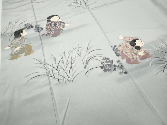 平和屋着物●十日町友禅作家　関口遼一　訪問着　童子遊び　雀　正絹　逸品　CABD0112ut_3