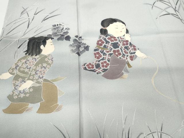 平和屋着物●十日町友禅作家　関口遼一　訪問着　童子遊び　雀　正絹　逸品　CABD0112ut_2