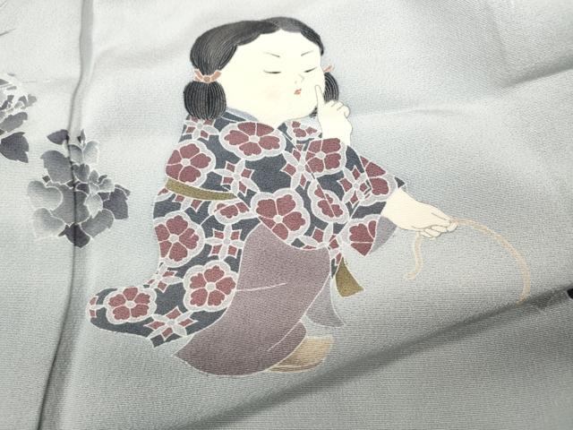 平和屋着物●十日町友禅作家　関口遼一　訪問着　童子遊び　雀　正絹　逸品　CABD0112ut_6