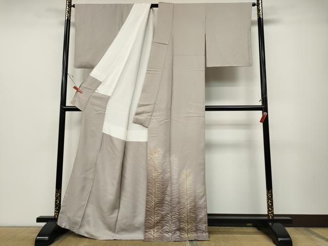 平和屋着物●色留訪問着　刺繍　草葉文　暈し染め　金銀彩　正絹　逸品　CABD0116ut 平和屋着物○色留訪問着 刺繍 草葉文 暈し染め 金銀彩 正絹 逸品