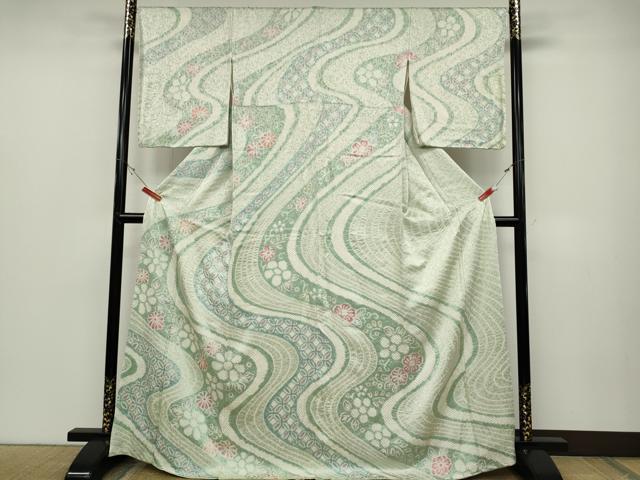 平和屋着物●訪問着　総絞り　流水舞花文　正絹　逸品　CABD0134ut 平和屋着物○訪問着 総絞り 流水舞花文 正絹 逸品 CABD0134ut 【公式通販】