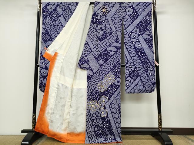 平和屋着物●豪華振袖　総絞り　駒刺繍　吉祥舞花文　正絹　逸品　CABD0153ut_1
