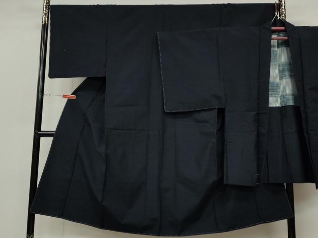 平和屋着物●男性　紬　アンサンブル　濃藍色　正絹　逸品　未使用　CABD0183ut