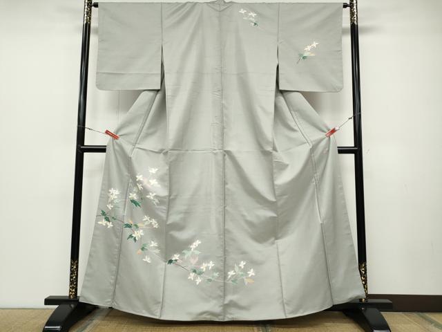 平和屋着物●本加賀友禅作家　成竹登茂男　訪問着　白山紬　枝花文　そごう扱い　正絹　逸品　CABD0197ut 平和屋着物○本加賀友禅作家 成竹登茂男 訪問着 白山紬 枝花文 そごう