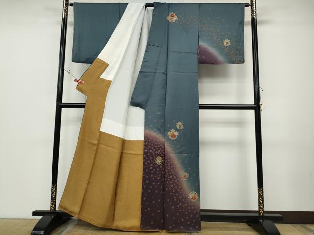 平和屋着物●訪問着　刺繍　吉祥舞花文　暈し染め　金彩　正絹　逸品　CABD0201ut_1