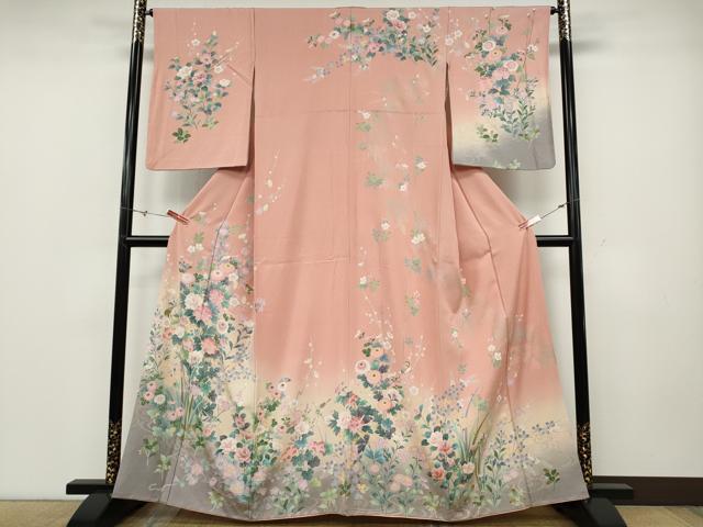 平和屋着物●訪問着　休み鳥草花文　暈し染め　金彩　正絹　逸品　CABD0253ut