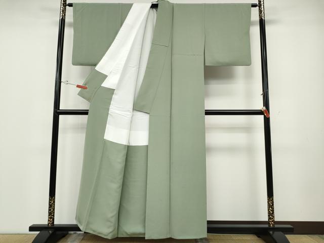 平和屋着物●上質な色無地　作家物　本草木染　山葵色　正絹　逸品　CABD0263ut