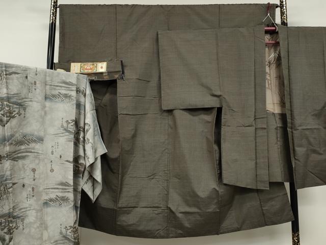 平和屋着物●男性　本場大島紬　アンサンブル　長襦袢セット　吉祥文　証紙付き　正絹　逸品　CABD0300ut
