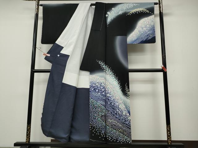 平和屋着物●訪問着　絞り　立波舞花文　暈し染め　正絹　逸品　未使用　CABD0304ut_1