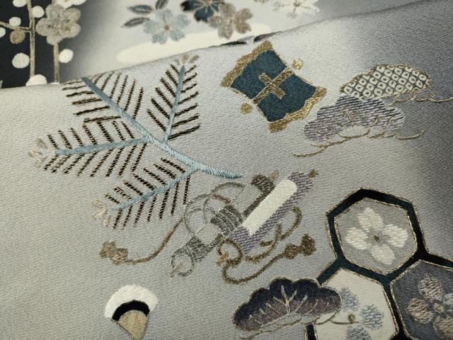 平和屋着物●訪問着　刺繍　蒔絵吉祥草花文　暈し染め　金糸　正絹　逸品　CABD0305ut 平和屋着物○訪問着 刺繍 蒔絵吉祥草花文 暈し染め 金糸 正絹 逸品