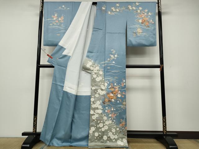 平和屋着物●訪問着　駒刺繍　立波草花文　暈し染め　金彩　高島屋扱い　正絹　逸品　CABD0306ut_1