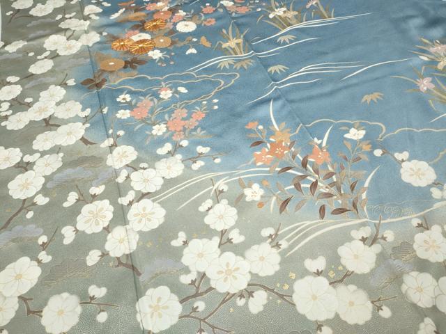 平和屋着物●訪問着　駒刺繍　立波草花文　暈し染め　金彩　高島屋扱い　正絹　逸品　CABD0306ut_3