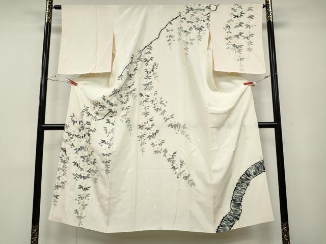 平和屋着物●長襦袢　袷　作家物　手描き　枝垂れ桜文　半衿刺繍　正絹　逸品　未使用　CABD0317ut 平和屋着物○長襦袢 袷 作家物 手描き 枝垂れ桜文 半衿刺繍 正絹 逸品