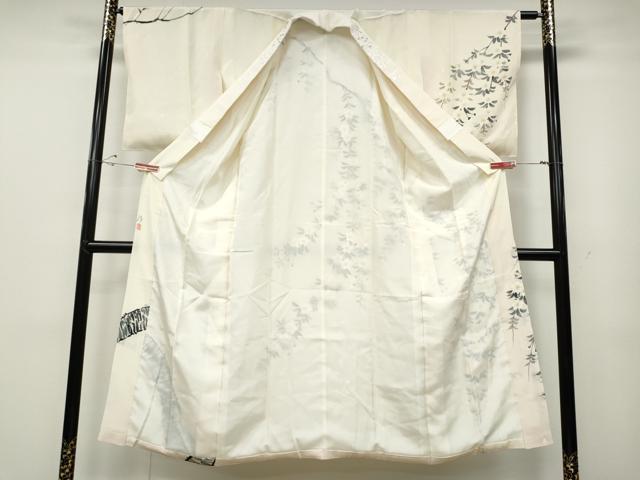 平和屋着物●長襦袢　袷　作家物　手描き　枝垂れ桜文　半衿刺繍　正絹　逸品　未使用　CABD0317ut 平和屋着物○長襦袢 袷 作家物 手描き 枝垂れ桜文 半衿刺繍 正絹 逸品