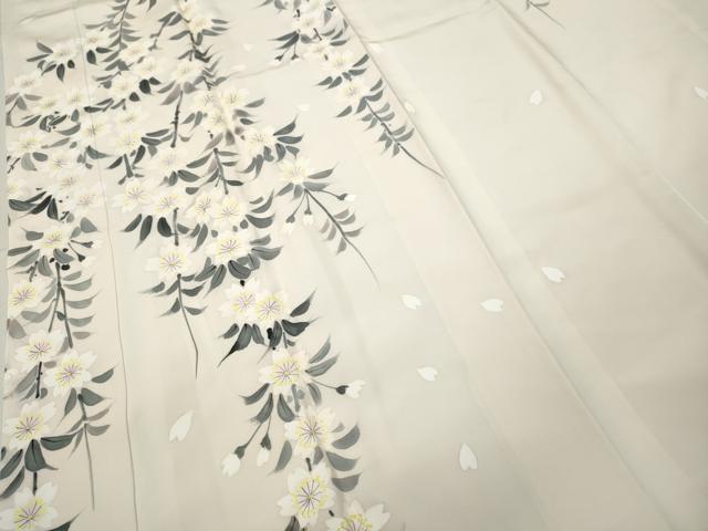 平和屋着物●長襦袢　袷　作家物　手描き　枝垂れ桜文　半衿刺繍　正絹　逸品　未使用　CABD0317ut 平和屋着物○長襦袢 袷 作家物 手描き 枝垂れ桜文 半衿刺繍 正絹 逸品