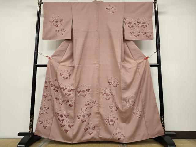 平和屋着物●訪問着　紬地　ろうけつ染め　吉祥花丸文　正絹　逸品　CABD0321ut