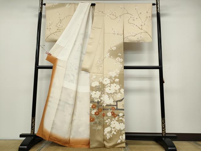 平和屋着物●訪問着　刺繍　草花文　暈し染め　金彩　正絹　逸品　CABD0365ut_1