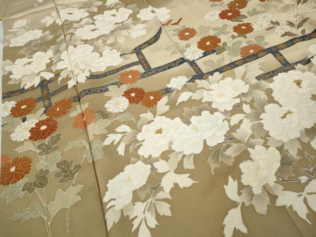 平和屋着物●訪問着　刺繍　草花文　暈し染め　金彩　正絹　逸品　CABD0365ut_3