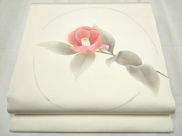 平和屋着物●塩瀬　九寸開き名古屋帯　枝椿　金彩　正絹　逸品　CABD0429hy