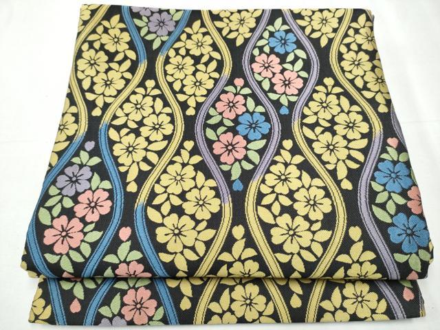 平和屋着物●九寸開き名古屋帯　立涌花文　正絹　逸品　CABD0447hy