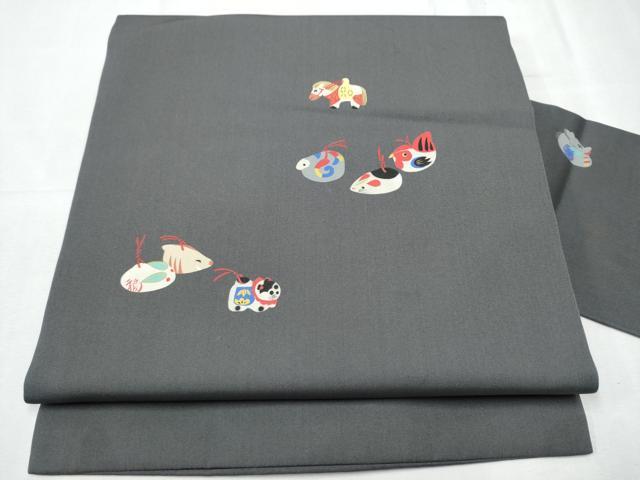 平和屋着物●塩瀬　九寸名古屋帯　十二支　金彩　正絹　逸品　CABD0464hy