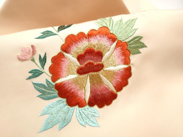 平和屋着物●塩瀬　九寸名古屋帯　駒刺繍　総刺繍　花蝶文　金糸　正絹　逸品　CABD0467hy