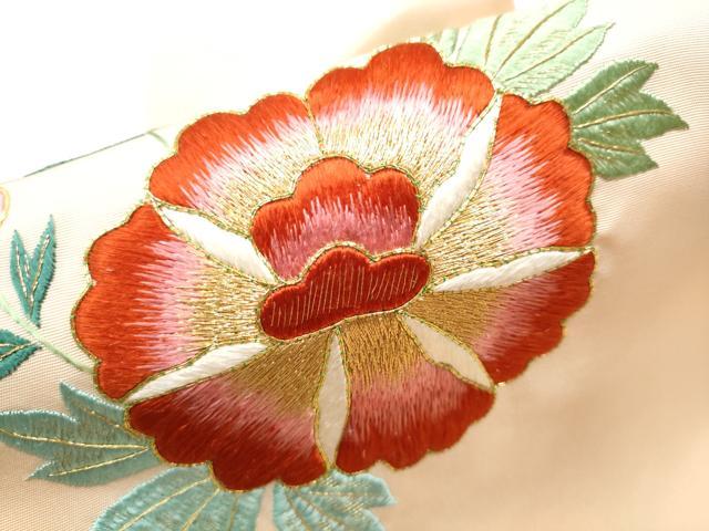 平和屋着物●塩瀬　九寸名古屋帯　駒刺繍　総刺繍　花蝶文　金糸　正絹　逸品　CABD0467hy